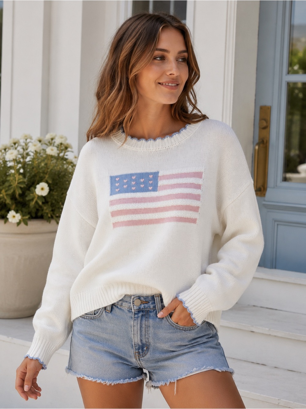 Soho & Stella Heart Flag Patriotic Knit Sweater NWT